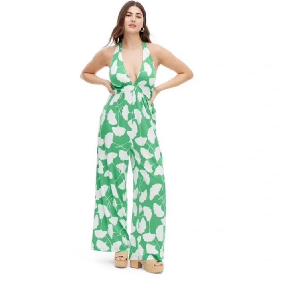 Diane Von Furstenberg Target Ginkgo Green Halter Wide Leg Jumpsuit